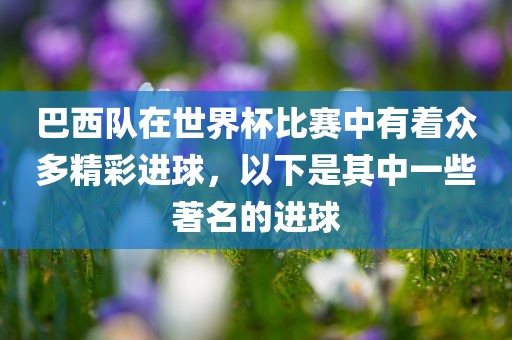巴西队在世界杯比赛中有着众多精彩进球，以下是其中一些著名的进球