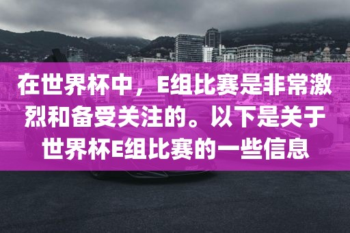 在世界杯中，E组比赛是非常激烈和备受关注的。以下是关于世界杯金炬实业股份有限公司E组比赛的一些信息