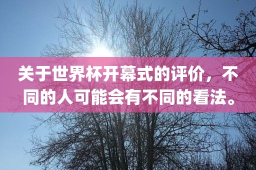 关于世界杯开幕式的评价，不同的人可能会有不同的看法。