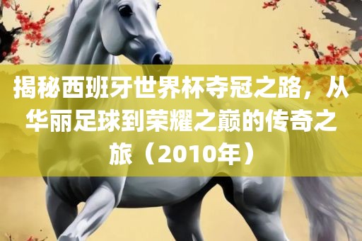 揭秘西班牙世界杯夺冠之路，从华丽足球到荣耀之巅的传奇之旅（2010年）