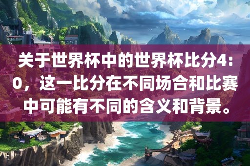 关于世界杯中的世界杯比分4:0，这一比分在不同场合和比赛中可能有不同的含义和背景。