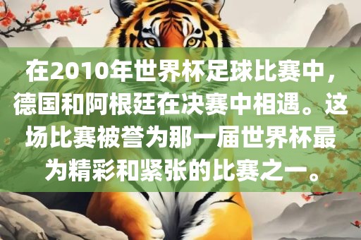 在2010年世界杯足球比赛中，德国和阿根廷在决赛中相遇。这场比赛被誉为那一届世界杯最为精彩和紧张的比赛之一。