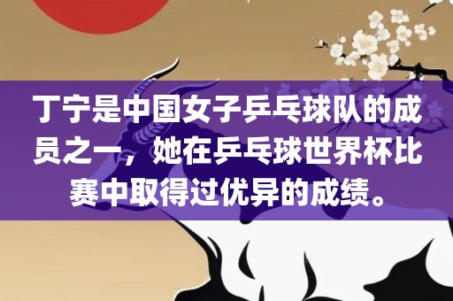 丁宁是中国女子乒乓球队的成员之一，她在乒乓球世界杯比赛中取得过优异的成绩。