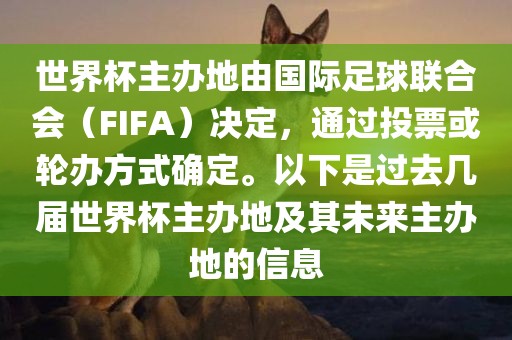 世界杯主办地由国际足球联合会（FIFA）决定，通过投票或轮办方式确定。以下是过去几届世界杯主办地及其未来主办地的信息