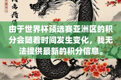 由于世界杯预选赛亚洲区的积分会随着时间发生变化，我无法提供最新的积分信息。